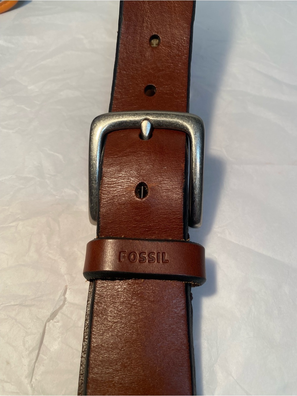 Fossil Men's Brown Leather Belt with Silver Buckle Size 34
